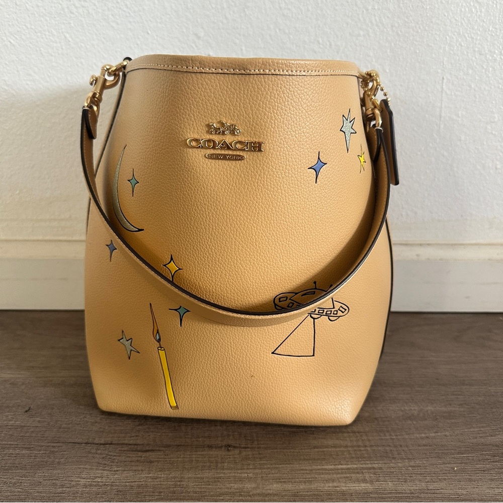 Coach Beige Observed by Us Leather Bucket Bag with Star Accents